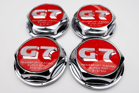 Panasport G7 C5C2 66mm Reproduction Center Caps *Red/Chrome*