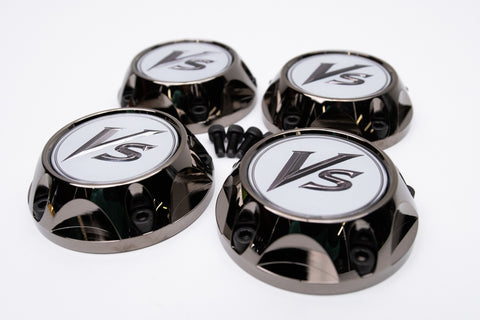 WORK VS-SS Reproduction Center Caps * Black Chrome / White *