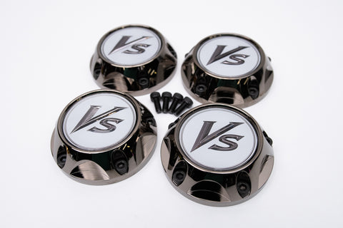 WORK VS-SS Reproduction Center Caps * Black Chrome / White *