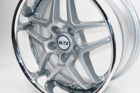 Blitz BRW03 Reproduction Center Caps *White/Black Chrome*